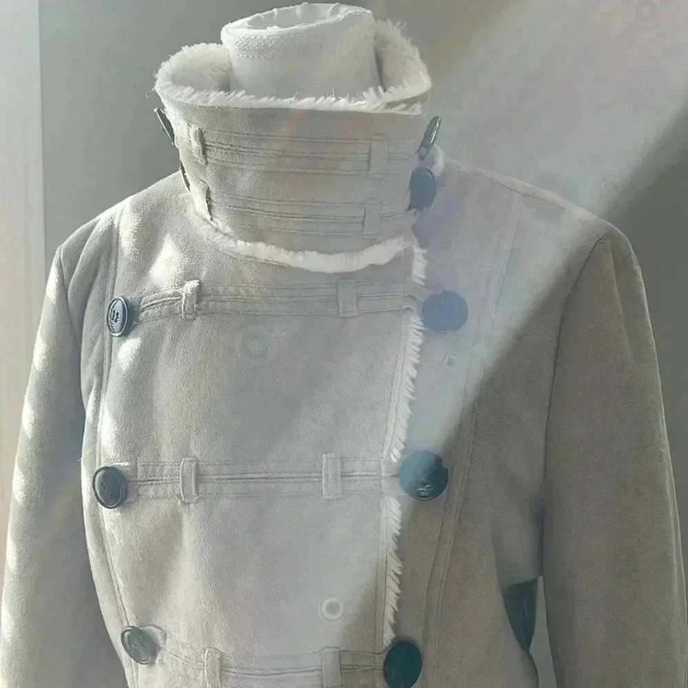 [6]Sfera Faux Suede & Faux Shearling Fur Double Breasted Button  Down Jacket - Picture 2 of 10
